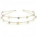 Double-layered gold metal headband featuring sparkling stars and clear crystal accents - Double Layer Star Gold