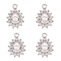 Detailed view of four silver-tone pearl and rhinestone drop charms for DIY jewelry - Water Drop Frame Pearl Rhinestone (px1086-37)