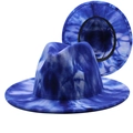 Blauw en wit tie-dye fedora hoed met brede rand en praktische zweetband aan binnenzijde - M (56-58cm) / Blauw