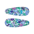Lot de deux barrettes à cheveux à imprimé floral bleu et violet pour filles - Barrette Fleurie Pastorale (Lot de 2) / Blanc-Fleurs Bleu Violet