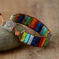 Bracelet tissé ethnique avec perles carrées colorées et boucle métallique vintage - Style de Cuir Tressé Carré