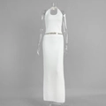 Dettaglio del set in maglia bianca con top all'americana e gonna lunga a coste - S / Bianco Sporco