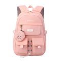 Pink high school backpack with animal print and heart charm for girls - With Pendant / Pink