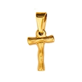 18K gold plated titanium steel cross pendant with unique textured bamboo style finish - Letter T