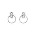 Silver geometric stainless steel drop earrings with twisted texture and zircon inlay - Twisted Rope Double Hoop (E303254) - Steel White