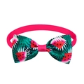 Watermelon and tropical leaf print pet bowtie with bright magenta elastic strap - Magenta Watermelon Plant