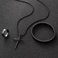 Men's punk black stainless steel jewelry set with cross pendant necklace, ring and bangle - Spring 3-Piece Set / Black