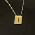 Minimalist 18K gold stainless steel square pendant necklace featuring embossed letter I - Pendant Only / Letter I