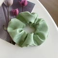 Pale green satin silk scrunchie with smooth glossy texture and soft pleated design - 13# Tender Green