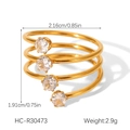 Detailed view of triple-layered gold stainless steel ring with zircon inlays and dimensions - Four-layer Spiral Inlaid Style (HC-R30473) / Gold