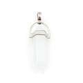 White hexagonal crystal stone pendant necklace with silver metal clasp on white background - White