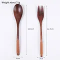 Japanese style nanmu wooden spoon and fork set with brown twine wrapped handles - Khaki Wrapped Spoon Fork
