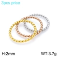 3pcs twisted rope rings set in gold, rose gold and silver finishes, 2mm width - US 7