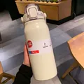Detail of powder coated stainless steel insulated bottle with handle and flip-lock lid - 1700ML / White