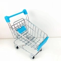 Miniature blue metal shopping cart toy with realistic rolling wheels and plastic handle - Sky Blue