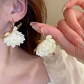 Elegant white fabric flower earrings with gold hooks and leaf accents for women - White Double Petal Flower Tassel (30#)