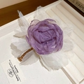 Pince à cheveux rose en résille violette avec dentelle blanche et style rétro français - 29# Barrette à fleurs de rose en maille française violette