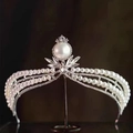 Detail of baroque black luxury crown with layered pearls and sparkling rhinestones - No.4 Silver (White Stone)