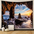 Détail de tapisserie murale bohème avec un paysage réaliste de grotte marine au coucher du soleil - Paysage Marin de Grotte au Coucher du Soleil (GT109612) / 73x95cm (Tissu Brossé)
