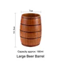 Oak barrel style wooden coffee mug with handle and 180ml capacity, 10.5cm height - Large Beer Mug