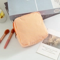Trousse de maquillage de voyage à rayures seersucker orange avec fermeture éclair robuste - Orange