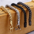 Pulseras de cadena de acero inoxidable para hombre en oro, plata, negro y gris plomizo - Estilo de cadena de trigo (Tipo D) / Dorado