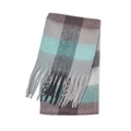 Plaid rainbow mohair scarf with fringes in grey, brown and teal color variant - 21#