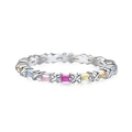 S925 sterling silver ring with multi-color rectangular zircons and X-shaped metal links - Multicolor X-Link Criss-Cross Style (DY120738)