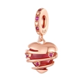 Rose gold heart charm with red crystal and purple stones in S925 sterling silver - Deep Red Heart Spiral Pendant (PCT899-B)