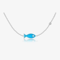 Elegante collana in argento S925 con ciondolo a pesce blu e pietra di zircone - Argento 925 / Platino