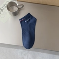 Men's navy blue low cut sports socks with striped cuffs and white SPORTS lettering - SPORTS Letter / Navy Blue