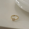 Adjustable gold butterfly ring with beaded band and rectangular crystal gemstone - Beaded Square Diamond