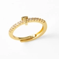Adjustable gold-plated T-letter ring featuring sparkling zircon stones on a white background - Gold-T
