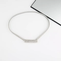 Detailed view of silver elastic metal belt with rectangle rhinestone buckle on white surface - Rectangle Rhinestone Buckle Spring Chain (Silver)