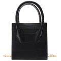 Chic black crocodile embossed mini square bag with dual handles and gold chain strap - Black