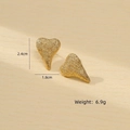 Gold plated heart shaped stud earrings with hammered metal texture and 2.4cm height - Heart Stud Earrings (NMSE-C624-1)