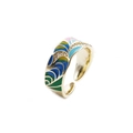 Vintage Emaille Ring mit Gänseblümchen-Muster in Goldoptik und Zirkonia Steinen - Einstellbar Offen / Gold/Buntes Emaille