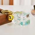 Creative Lucky Cat keychain with blue liquid glitter inside an acrylic cube pendant - Lucky Cat (Blue)