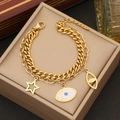 Double-layered gold chain bracelet with evil eye and hollow star charms on beige box - 2# Bracelet