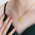 Collana placcata oro con ciondolo rettangolare a raggiera e una piccola pietra zircone - 40+5cm / P427-Rettangolo Dorato