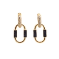 Elegant gold earrings with dangling oval rings and sparkling blue zircon gemstones - Blue Zircon