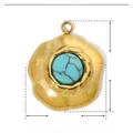 Detailed view of turquoise stone pendant in gold stainless steel with 17x15mm dimensions - YE252-Turquoise Blue/Flower Shape