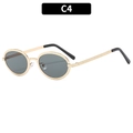 Vintage oval metal sunglasses C4 with gold textured frames and dark grey lenses - Gold Frame Dark Green Lens (C4)