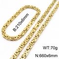 Gouden Byzantijnse sieradenset met ketting en armband, 6 mm brede platte schakels - Ketting & Armband Set / 6mm / Goud