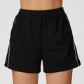 High-waisted black athletic shorts with side white stripes and elastic waistband - XL / Premium Black
