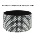Black silicone cup boot with silver rhinestones and pearls for water bottles - Silver Pearl Rhinestone/Black Sleeve