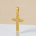 Golden titanium steel cross pendant with zircon micro-inlay and heart center detail - N0019-Gold Heart Cross
