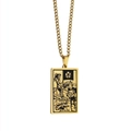 Gold plated tarot necklace with rectangle Death card pendant in stainless steel - Grim Reaper / Gold