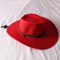 Classic red western cowboy hat with brown braided trim and adjustable wind strap - One Size 58cm Circumference / Red