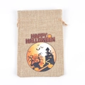 Linen Halloween drawstring gift bag featuring a spooky castle and pumpkin illustration - HAPPY-Castle Dead Tree / 10*15cm